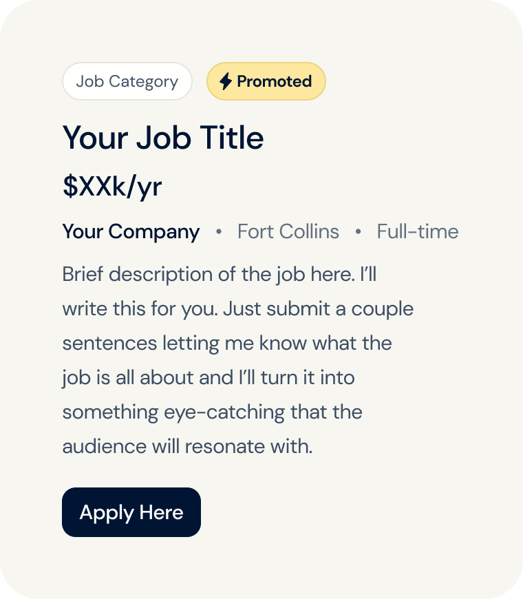Image of a sample promoted job on Job Drop