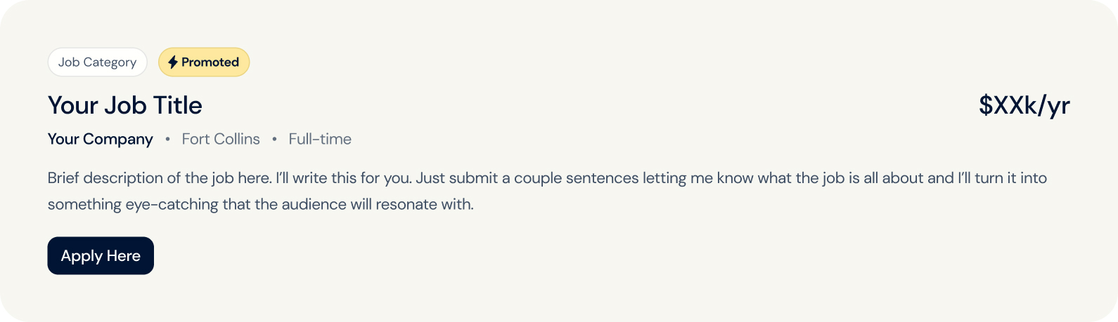 Image of a sample promoted job on Job Drop